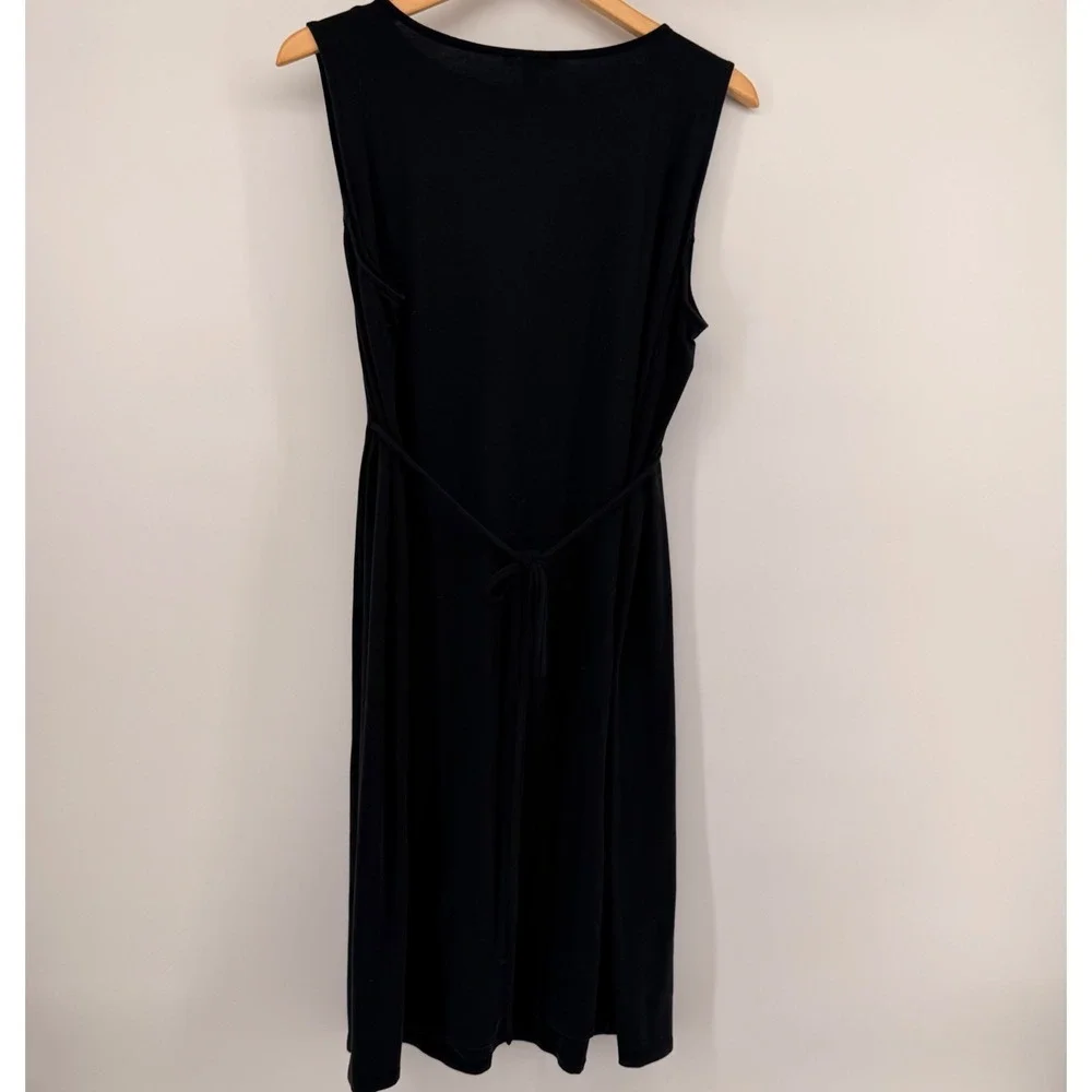 Eileen Fisher Dress Womens XL Black Tencel Jersey Sleeveless Midi Tie Back LBD